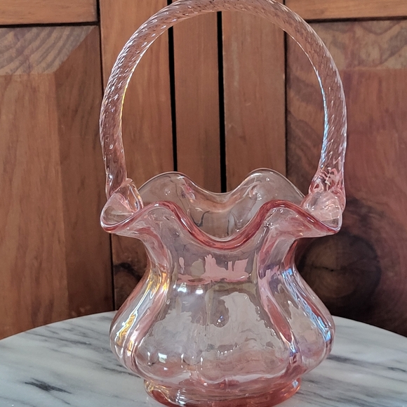 Fenton Painted Pink Glass Basket - Picture 8 of 14